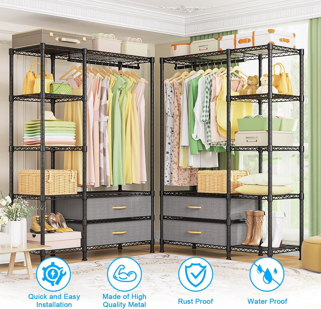 Garment Rack with Fabric Drawers Black