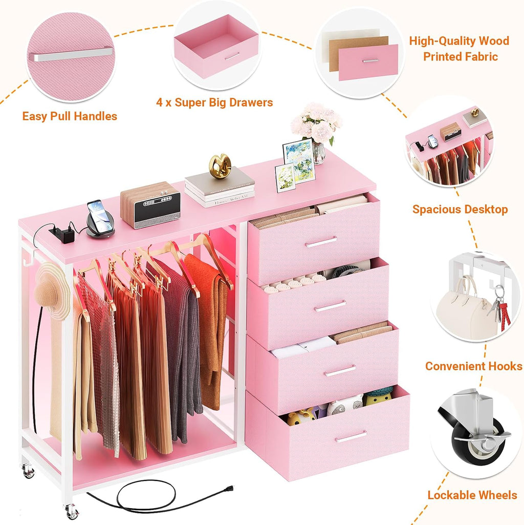 LED Garment Rack with Storage Drawers