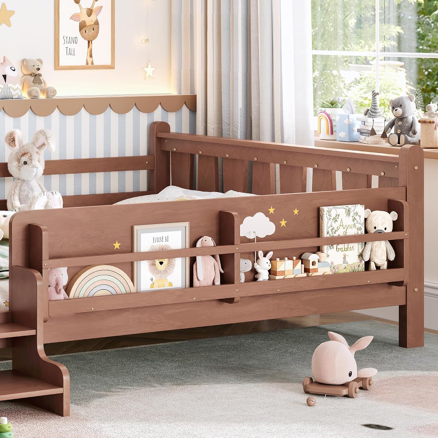 Queen Bed with Stairs Natural