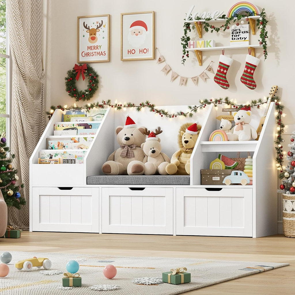 Kids Reading Nook Storage Bench White
