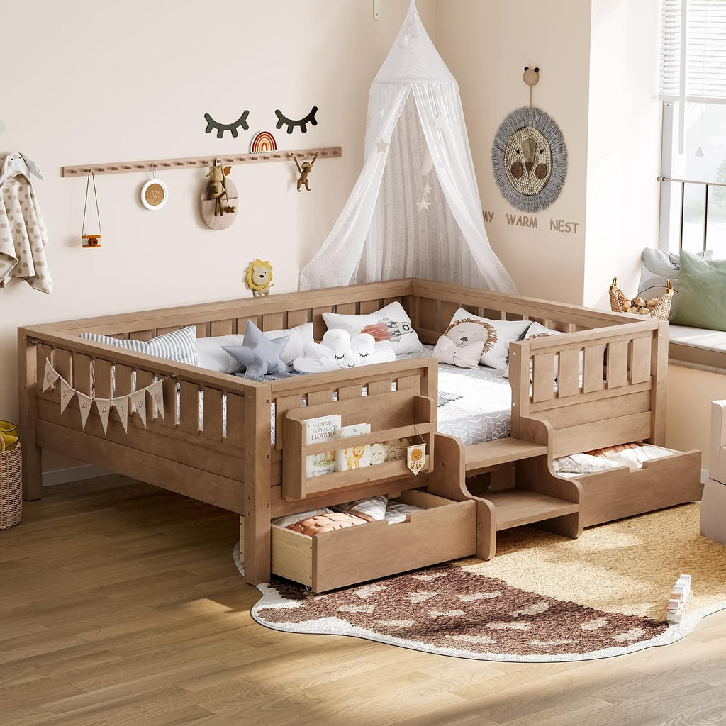 Full Bed Stairs & Drawers Natural