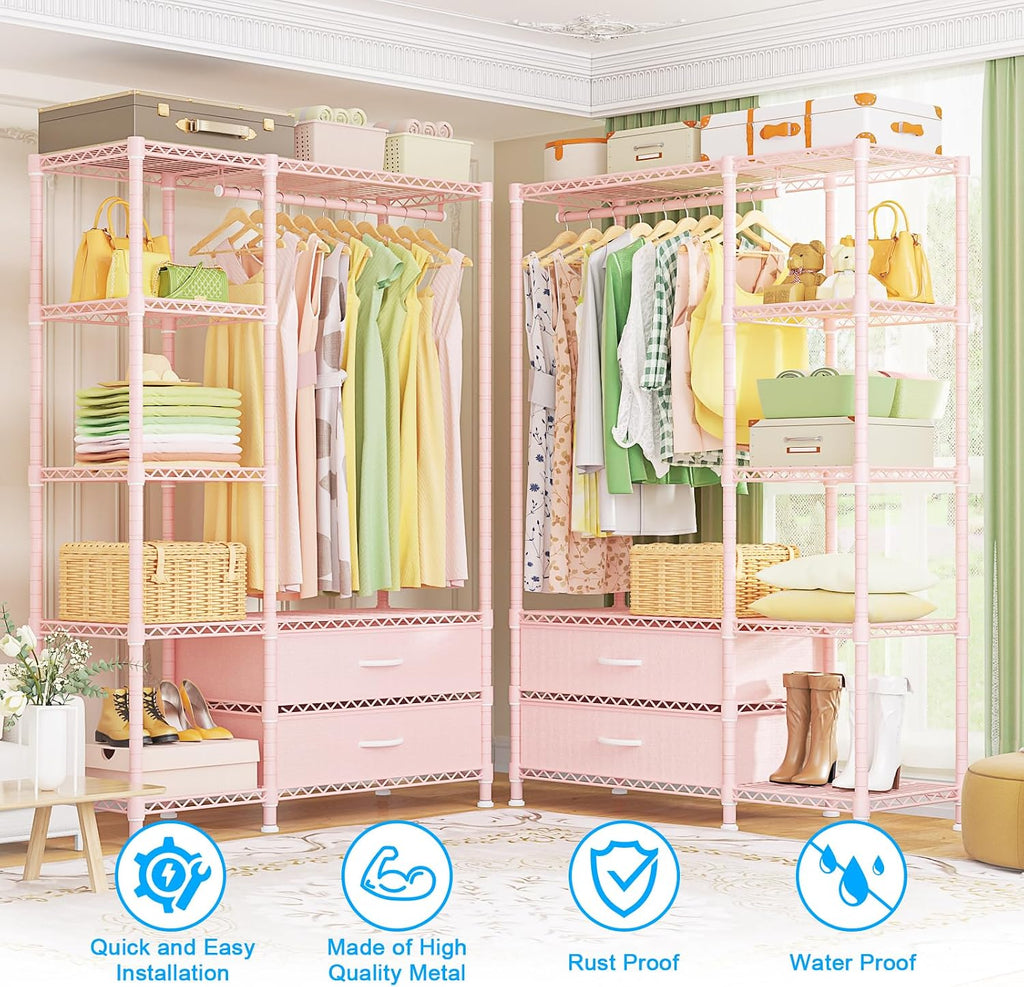 Garment Rack with Fabric Drawers Pink