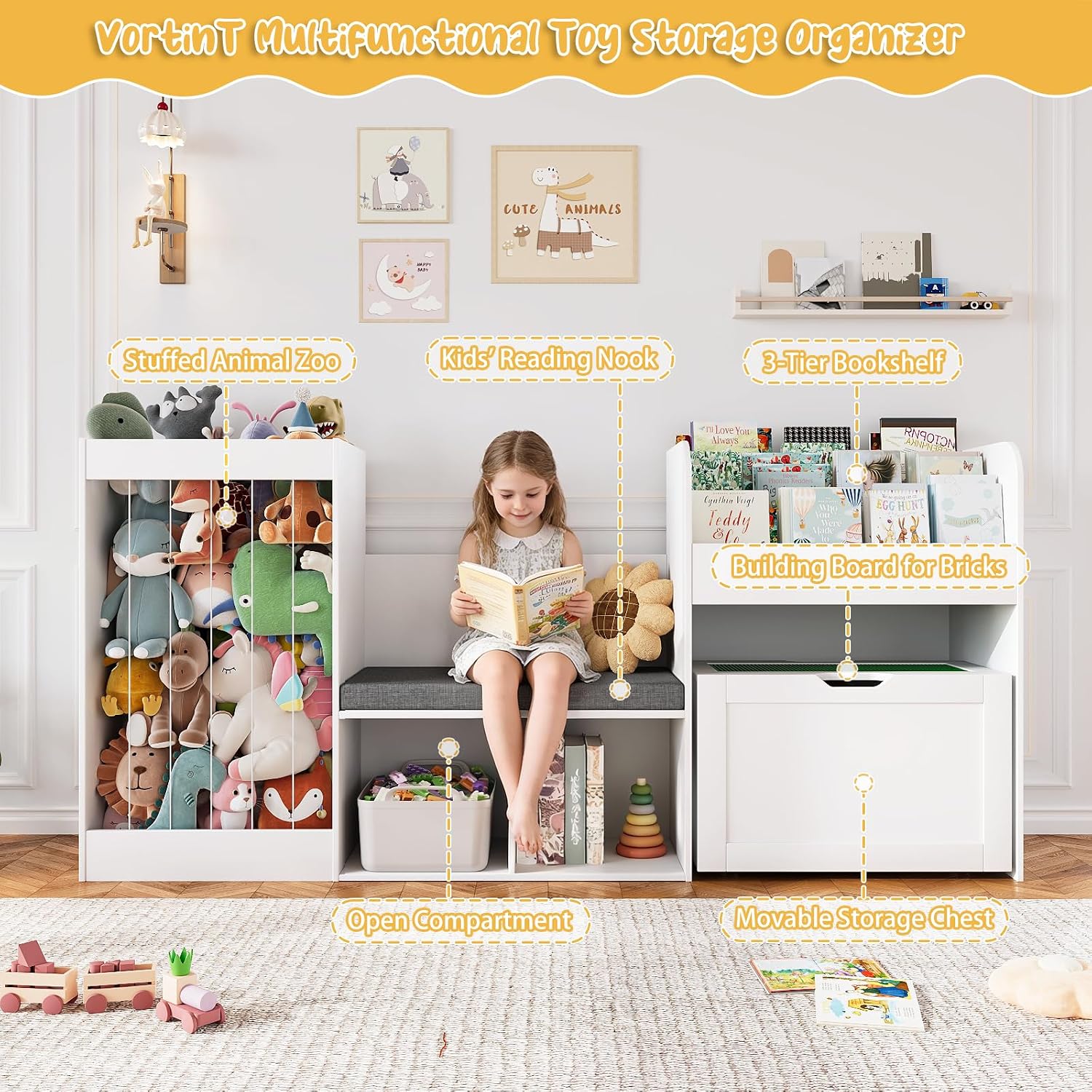 Kids Reading Nook Storage Bench White