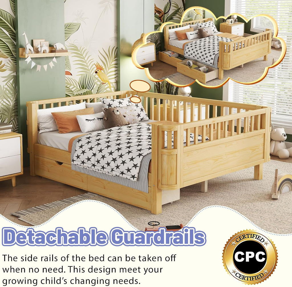 Full Bed with Drawers Natural