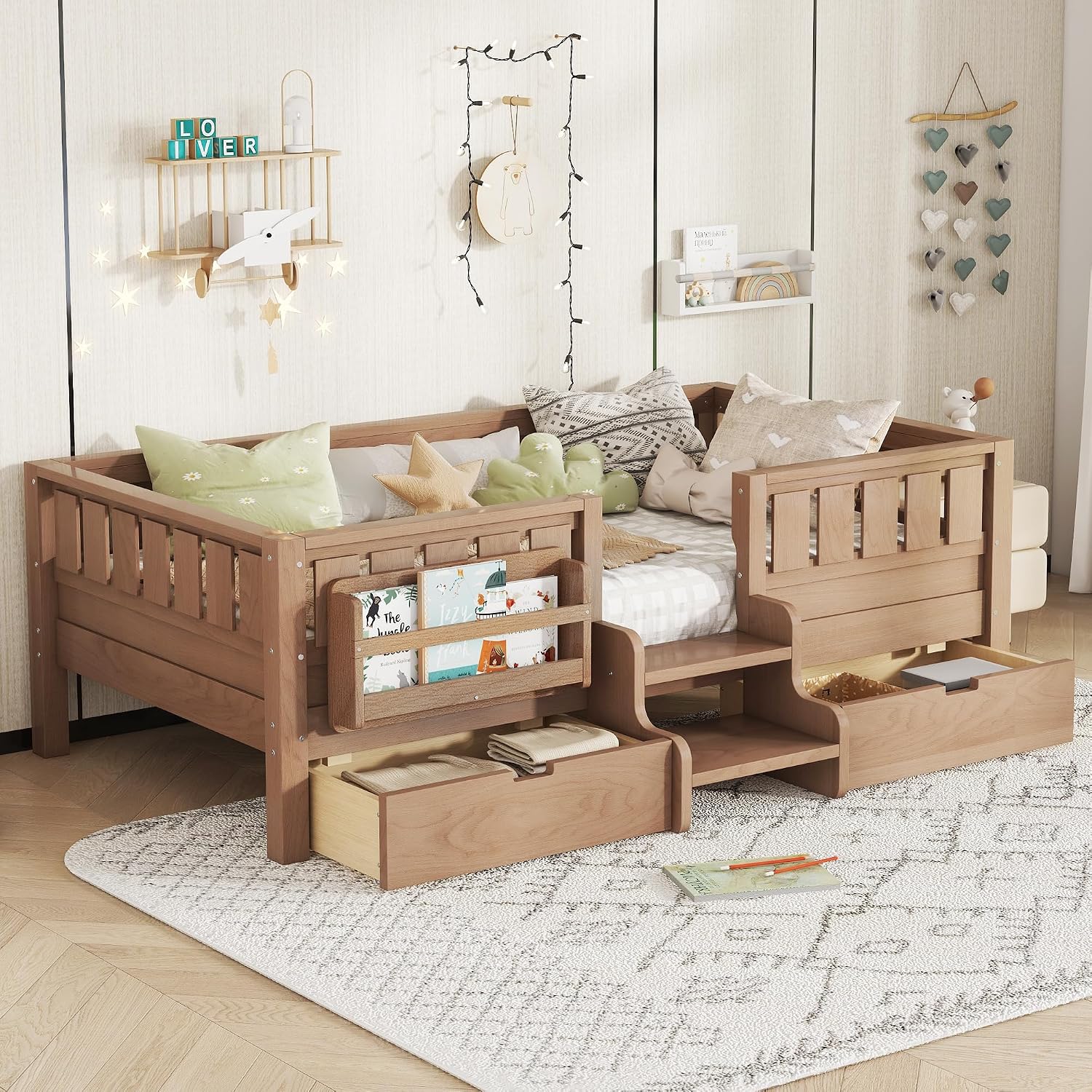 Twin Bed Stairs & Storage Natural