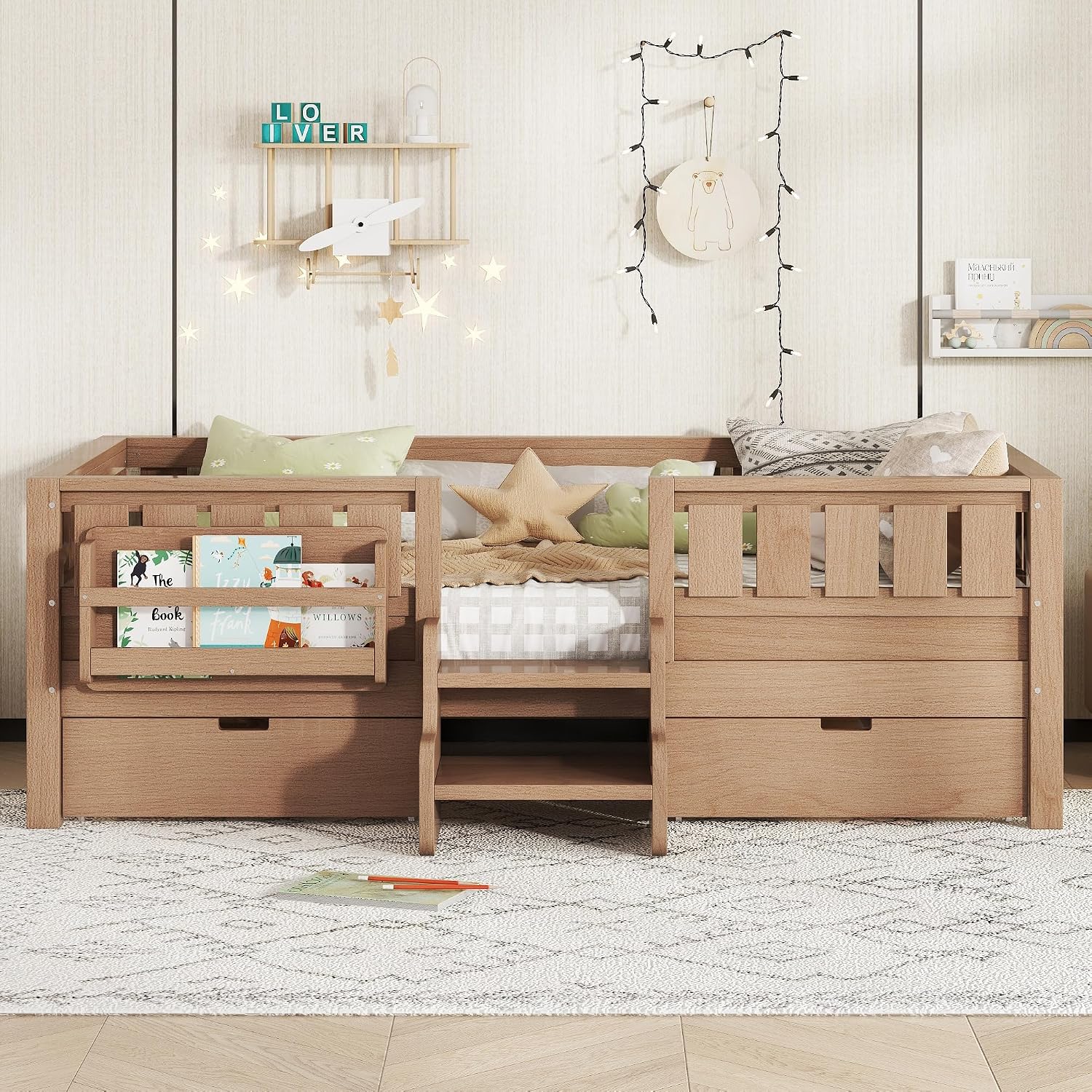Twin Bed Stairs & Storage Natural
